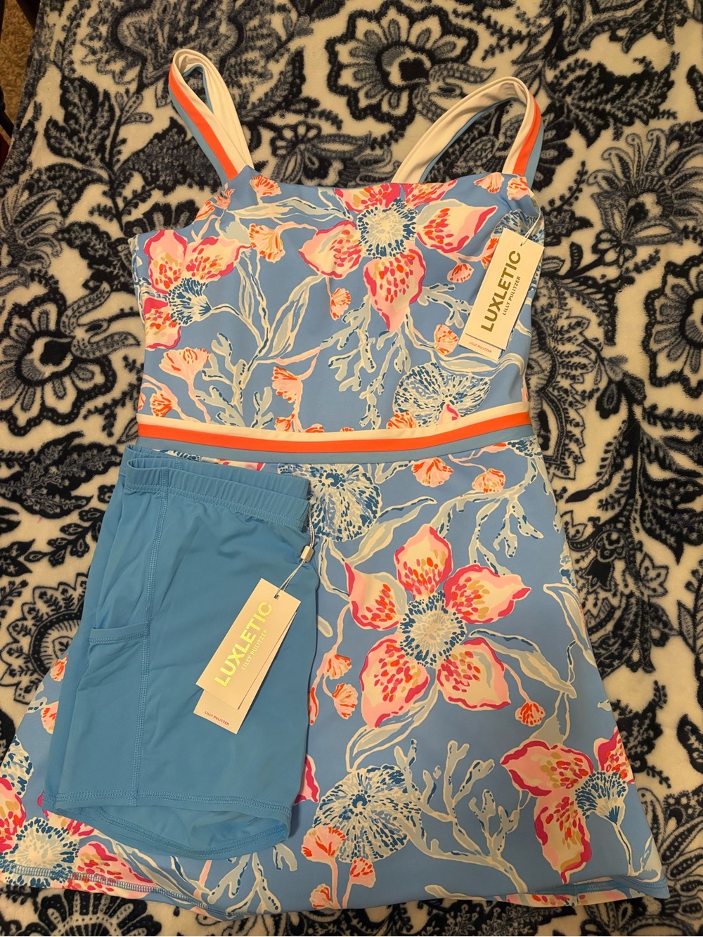 Lilly Pulitzer Blue Floral Mini Dress with Pink & Coral Accents